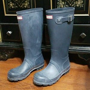 Hunter rain boots.